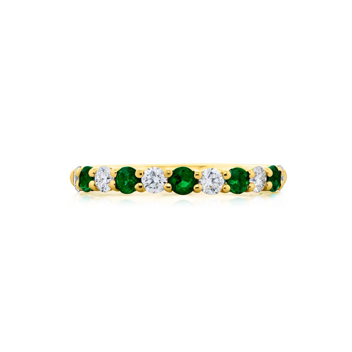 18K Yellow Gold Round Emerald and Diamond Band