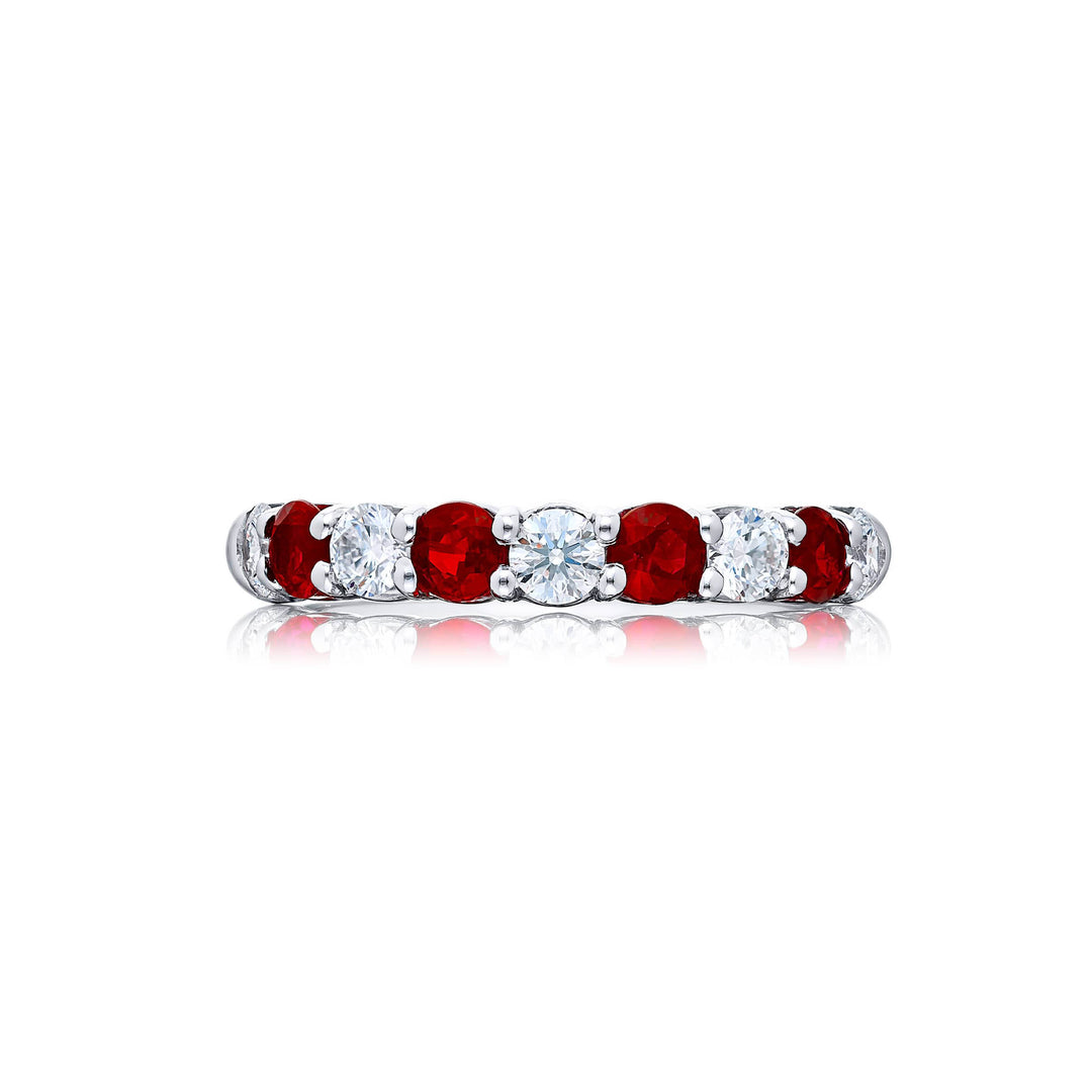 Platinum Round Ruby and Diamond Band