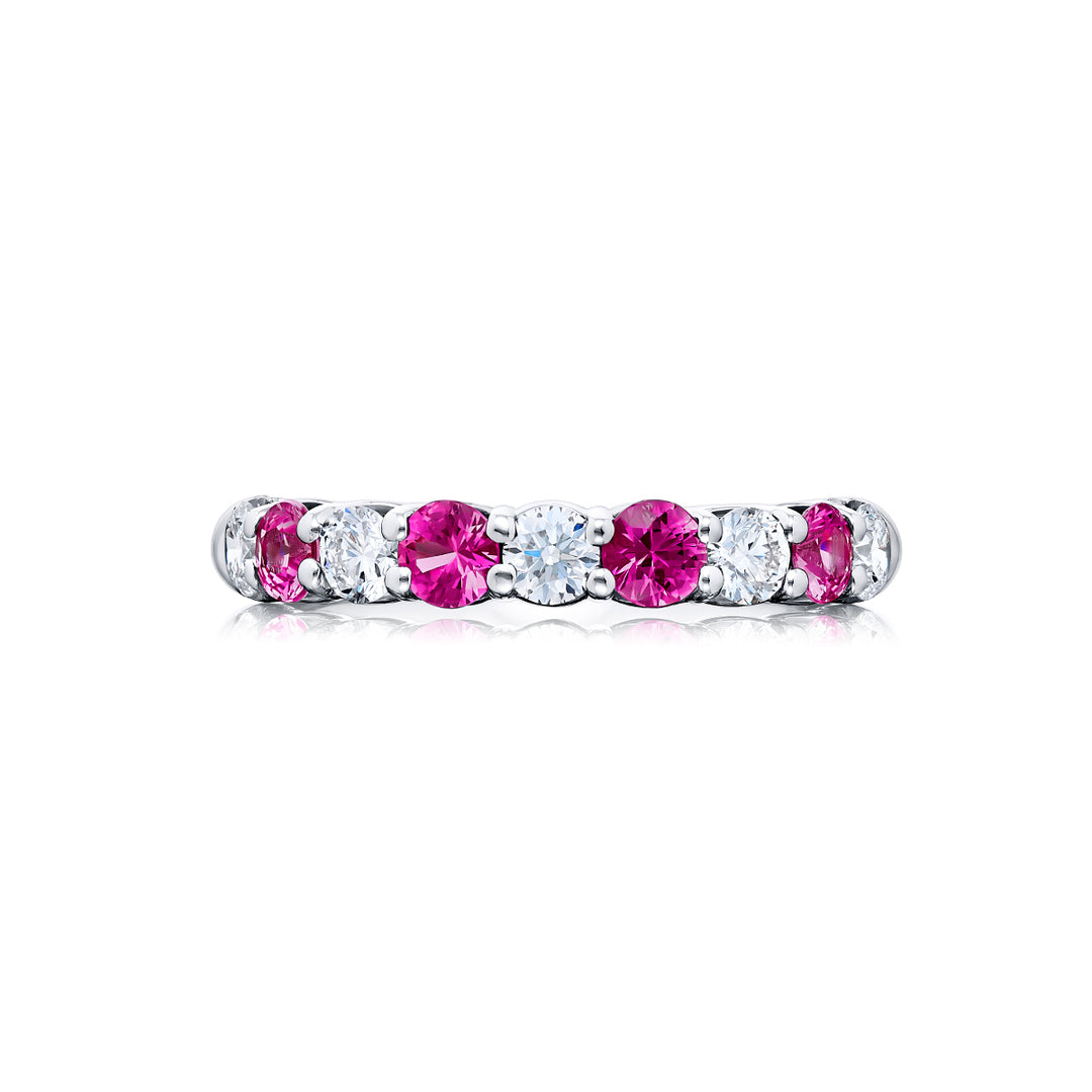 Platinum Round Pink Sapphire & Diamond Band