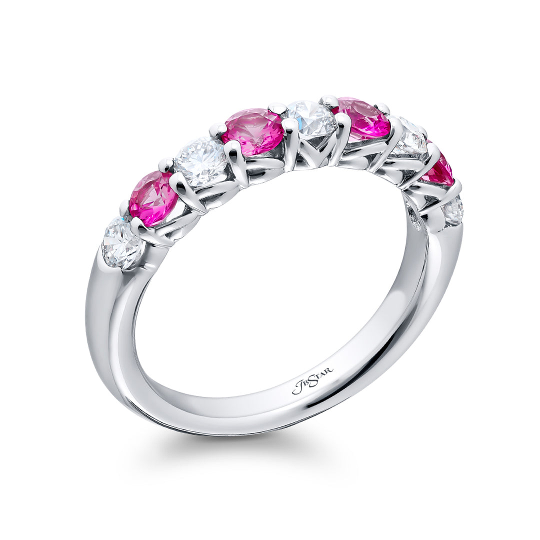 Platinum Round Pink Sapphire & Diamond Band