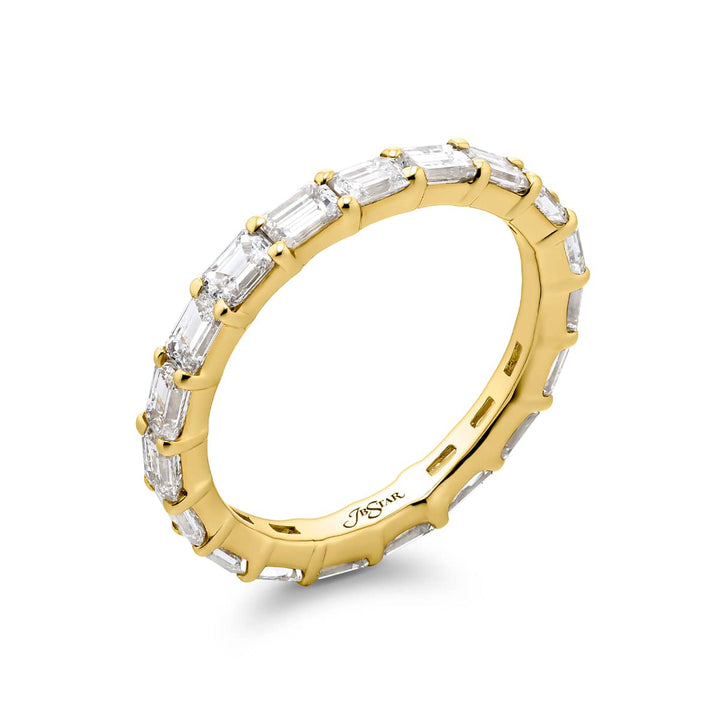 Alluring Eternity: Our stunning 2.28 ctw. East-West Diamond Eternity Band. These nineteen beautiful emerald-cut diamonds are handcrafted in 18KY gold.