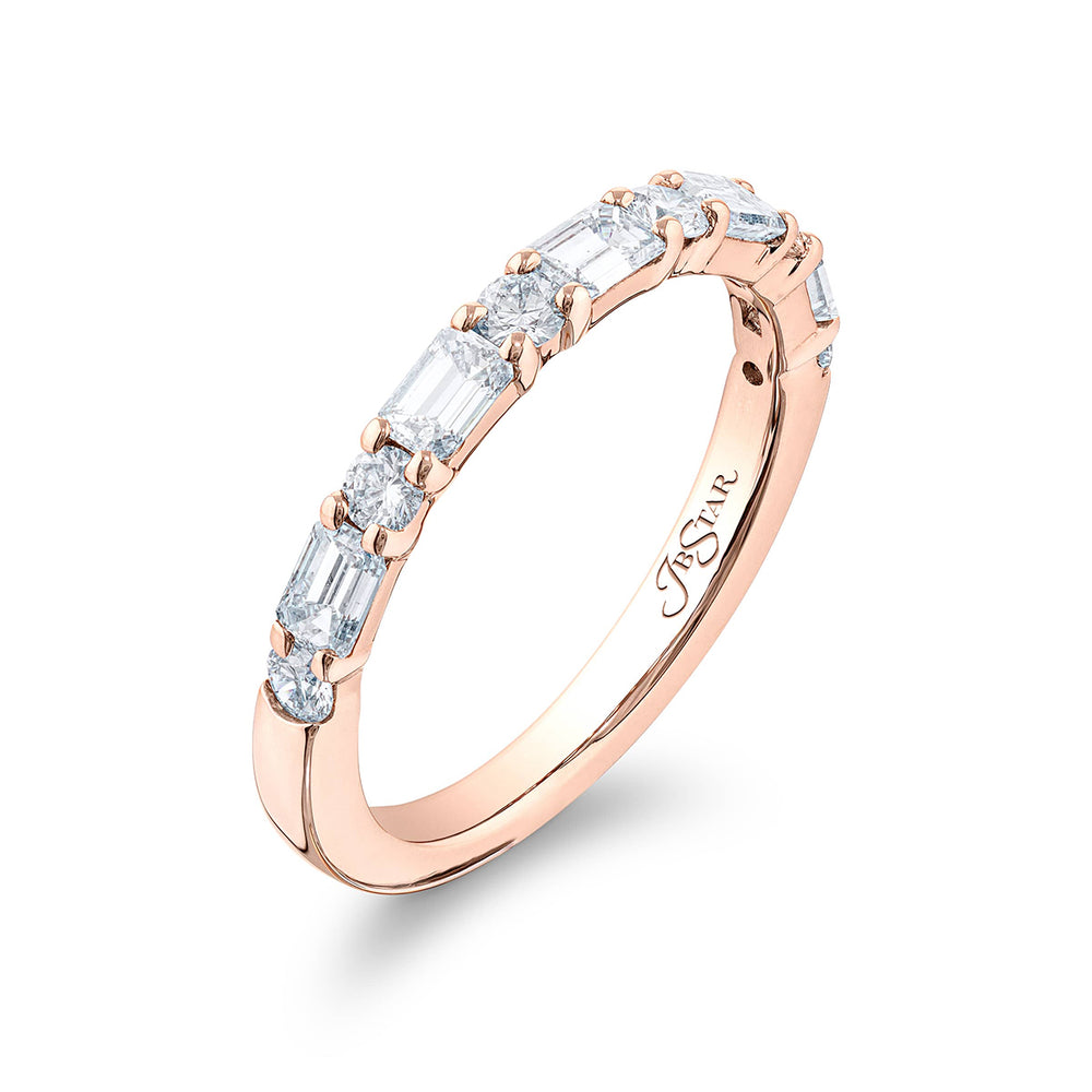 18K Pink Gold Emerald-Cut and Round Diamond Single-Row East-West Band