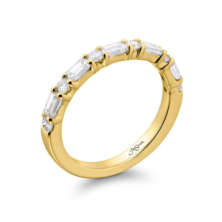 Elegance Elevated: Our signature 1.00 ctw. East-West Diamond Band. These beautiful emerald-cut diamonds blending with round diamonds are handcrafted in 18KY gold.