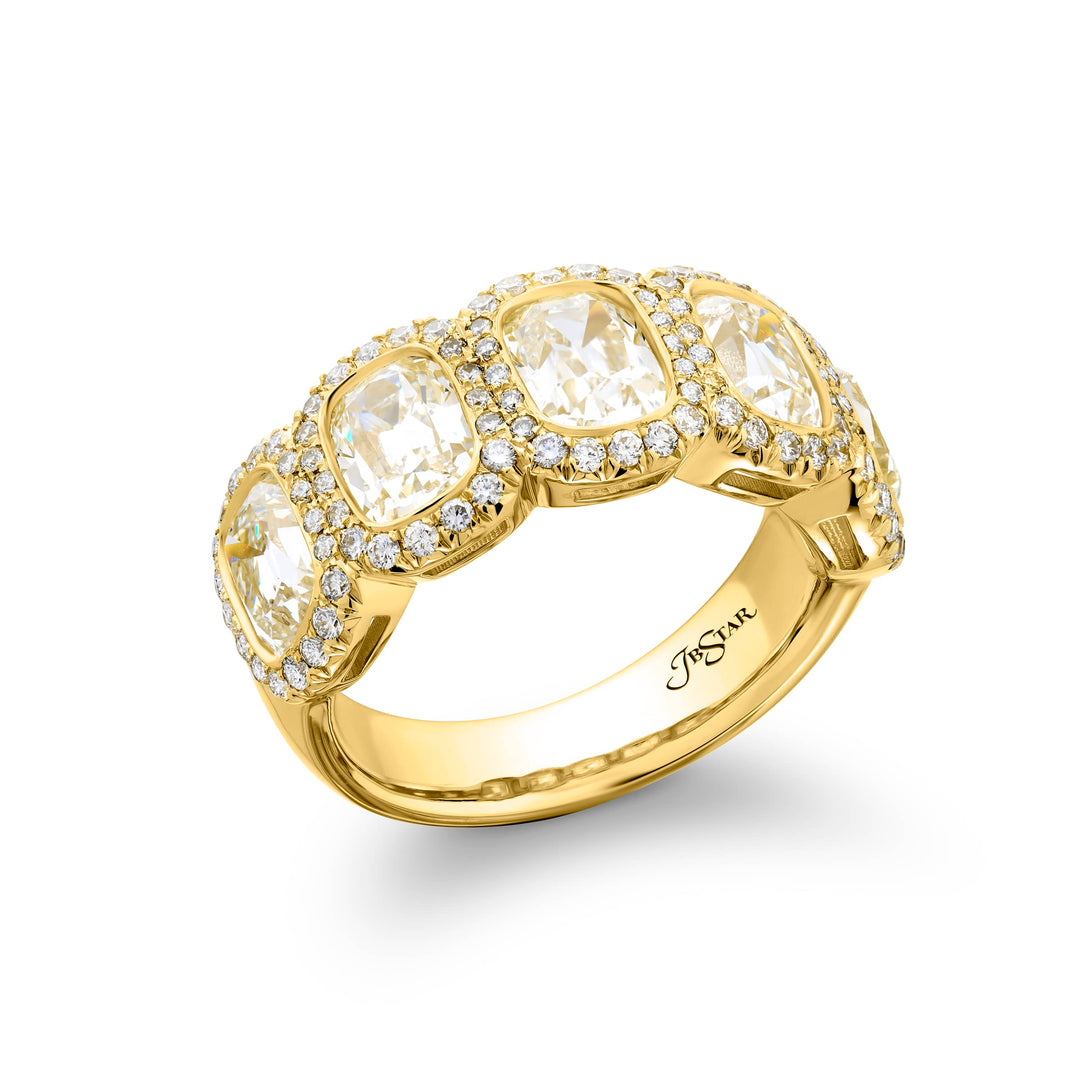 18K Yellow Gold Vintage Cushion-Cut Diamond Bezel Set Band