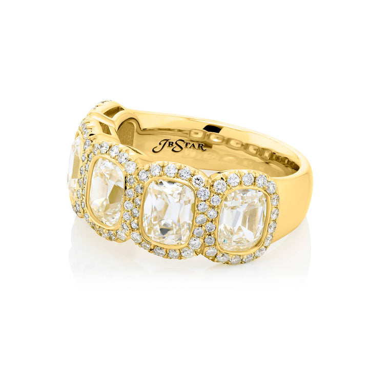 18K Yellow Gold Vintage Cushion-Cut Diamond Bezel Set Band