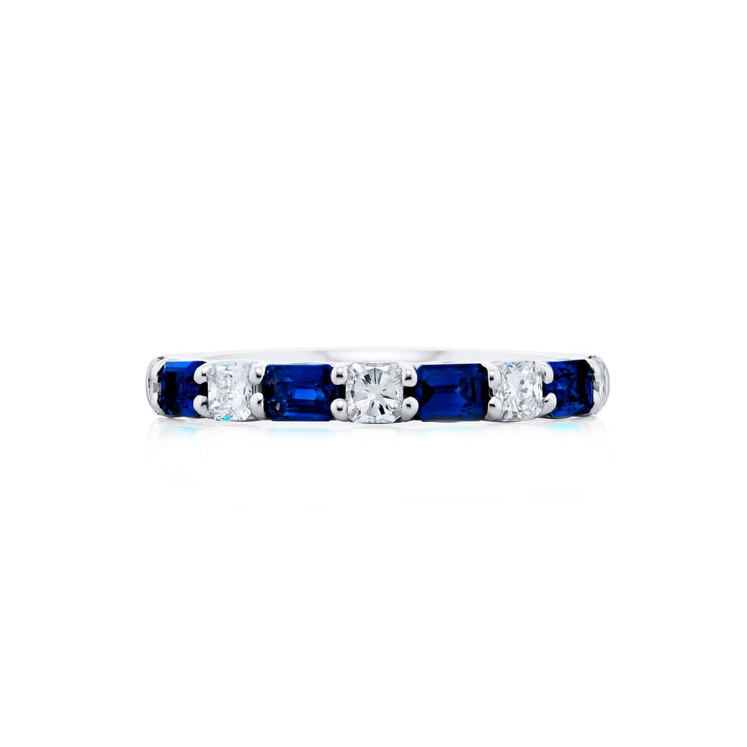Platinum Emerald-Cut Sapphire and Radiant-Cut Diamond East-West Band