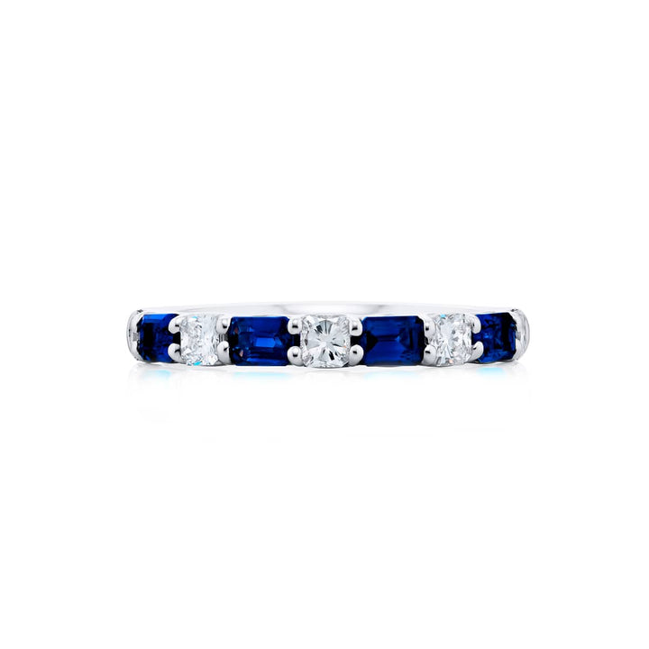 Platinum Emerald-Cut Sapphire and Radiant-Cut Diamond East-West Band