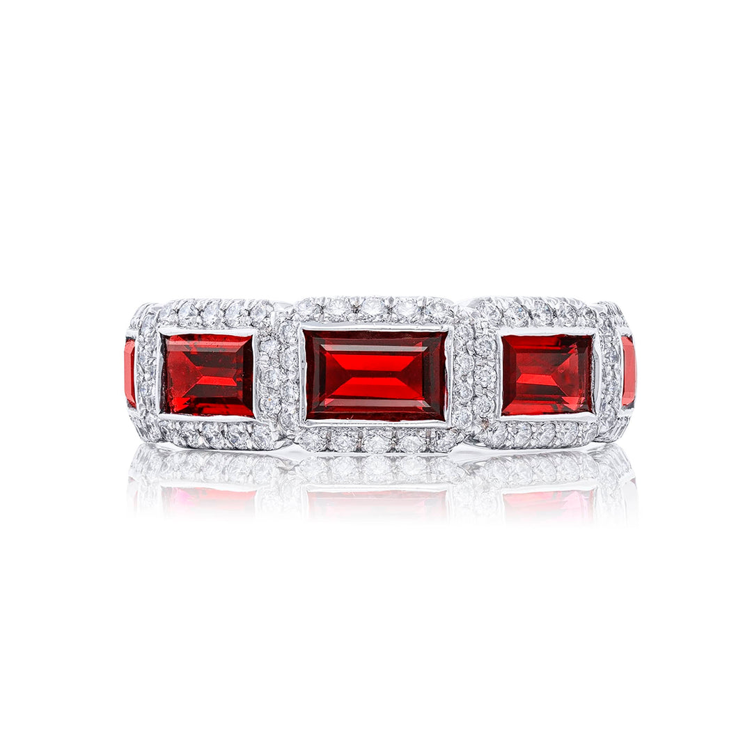 Elegance Elevated: Multi-Row Ruby & Diamond Wedding Band | No-Heat Rubies | Platinum