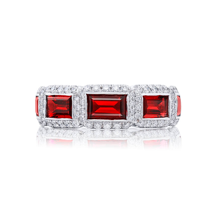 Elegance Elevated: Multi-Row Ruby & Diamond Wedding Band | No-Heat Rubies | Platinum
