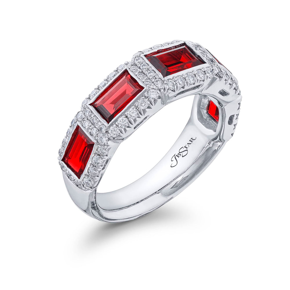 Elegance Elevated: Multi-Row Ruby & Diamond Wedding Band | No-Heat Rubies | Platinum