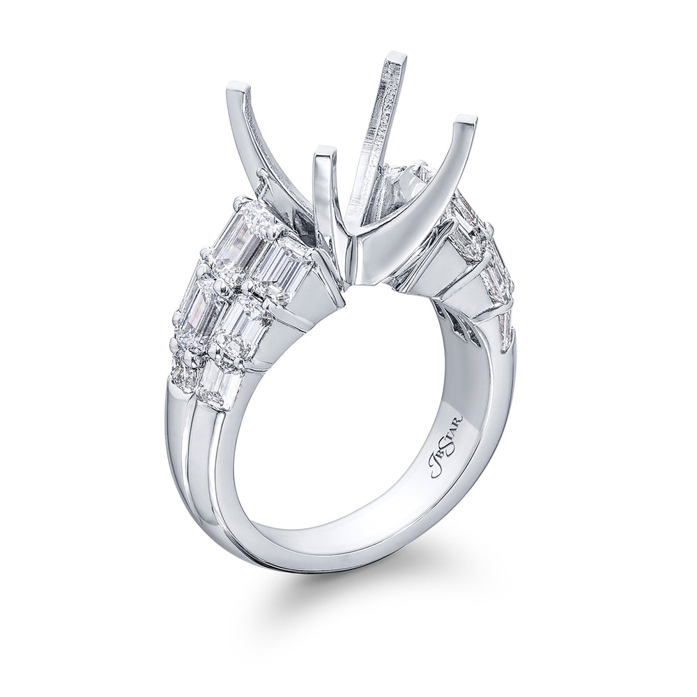 Dazzling Brilliance: Our timeless Three-Row Diamond Semi-mount. These stunning square emerald-cut diamonds blended with emerald-cut diamonds are handcrafted in pure platinum.