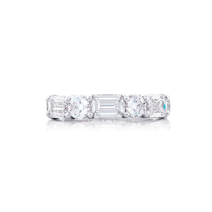 Platinum Emerald-Cut and Round Diamond Single-Row East-West Band