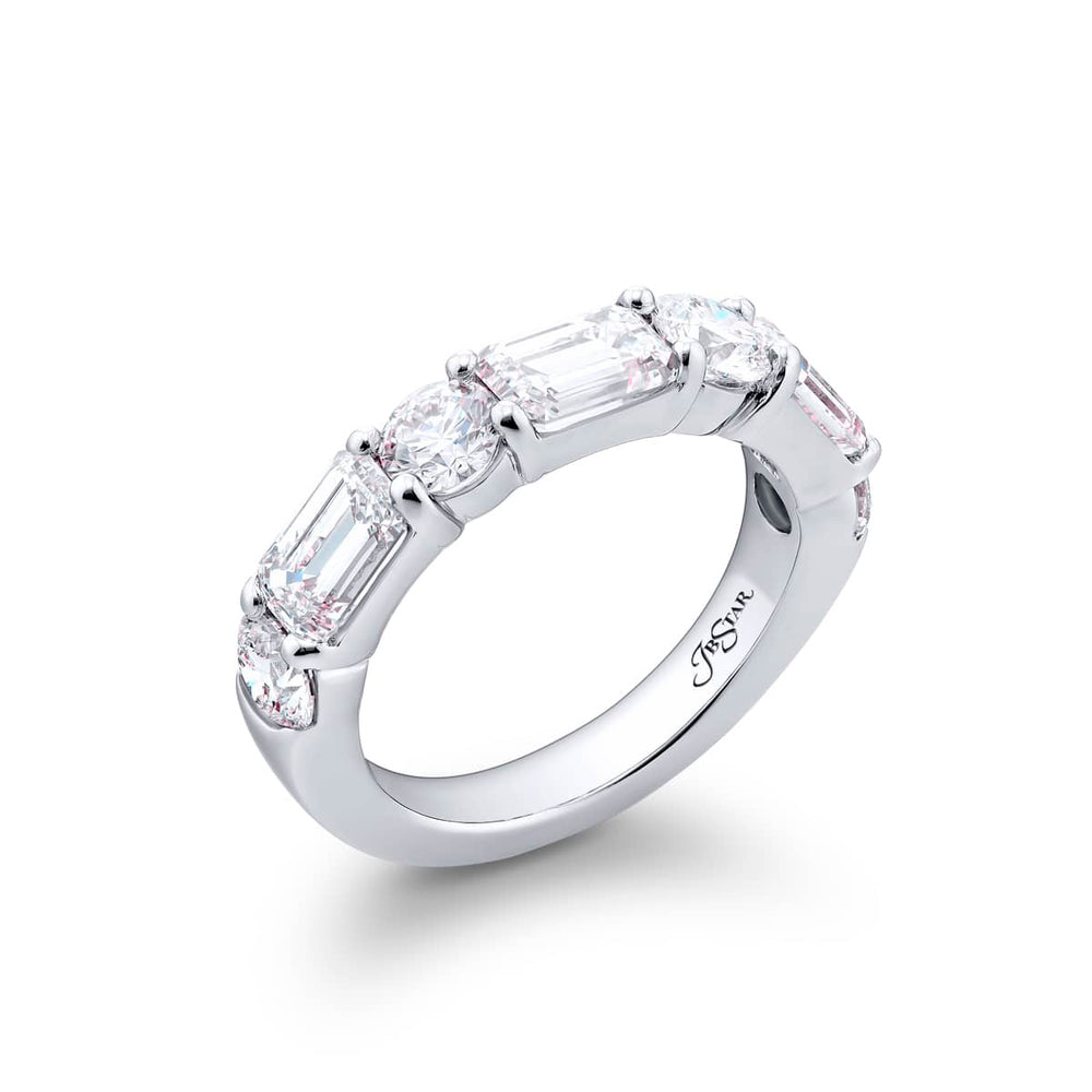 Platinum Emerald-Cut and Round Diamond Single-Row East-West Band