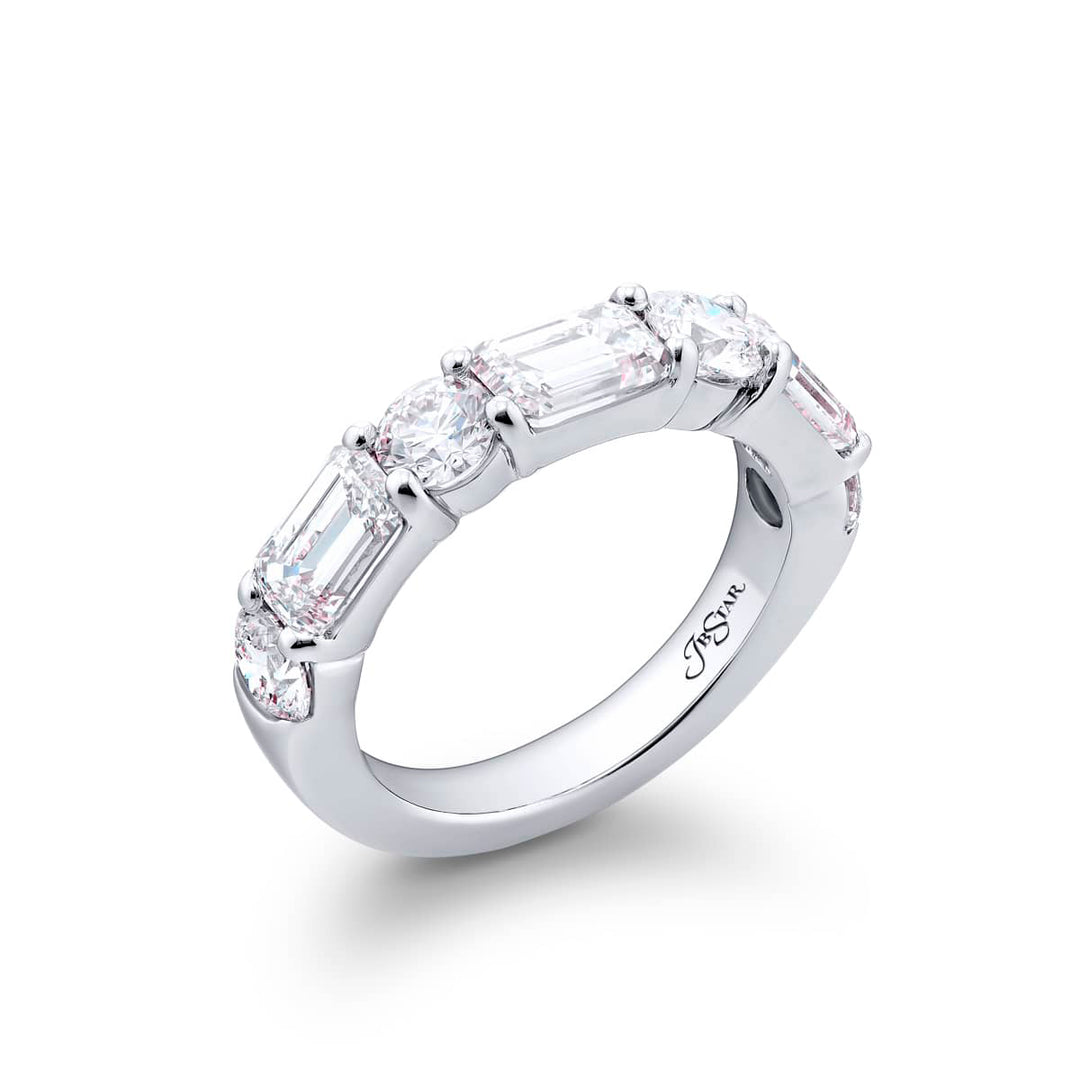 Platinum Emerald-Cut and Round Diamond Single-Row East-West Band