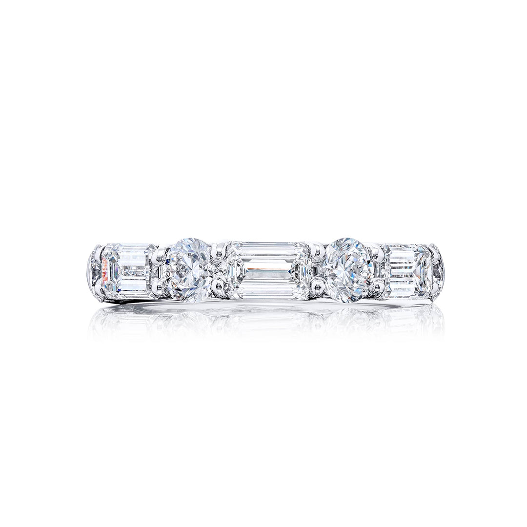 Platinum Emerald-Cut and Round Diamond Single-Row East-West Band