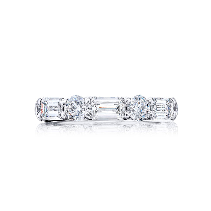Platinum Emerald-Cut and Round Diamond Single-Row East-West Band