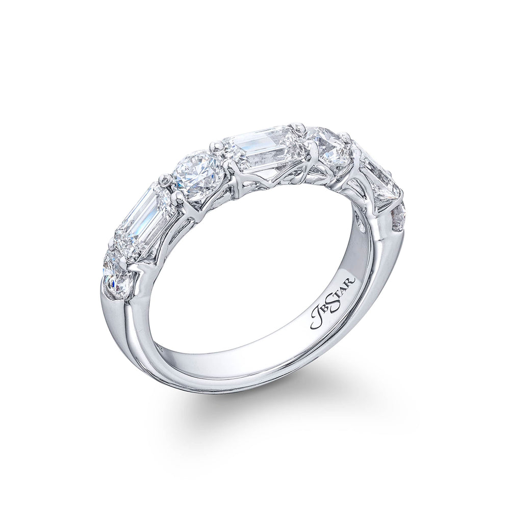 Platinum Emerald-Cut and Round Diamond Single-Row East-West Band