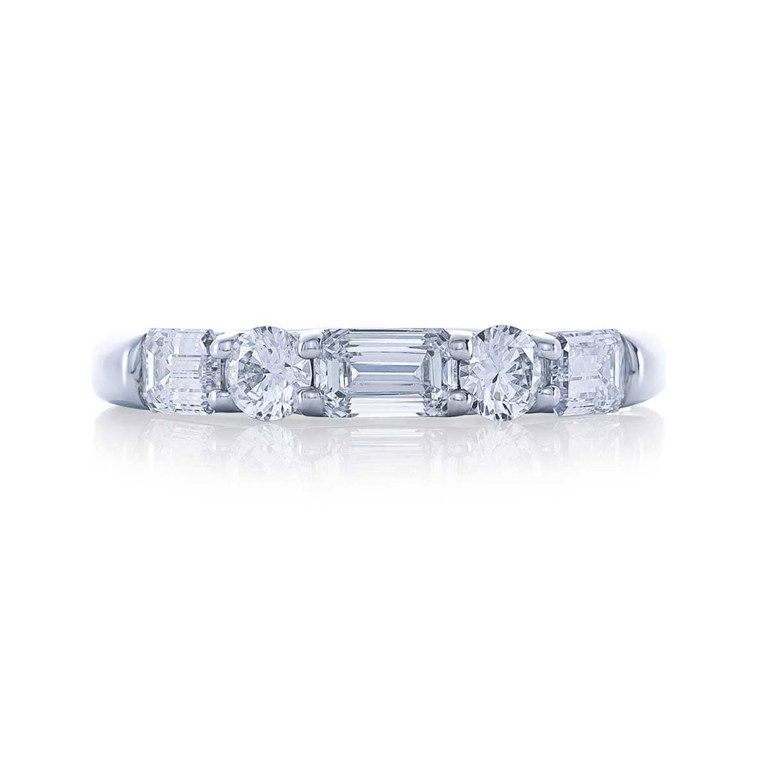 Elegance Elevated: Classic Single-Row Emerald-Cut and Round-Cut Diamond Band | Handcrafted in Platinum