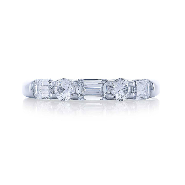Elegance Elevated: Classic Single-Row Emerald-Cut and Round-Cut Diamond Band | Handcrafted in Platinum