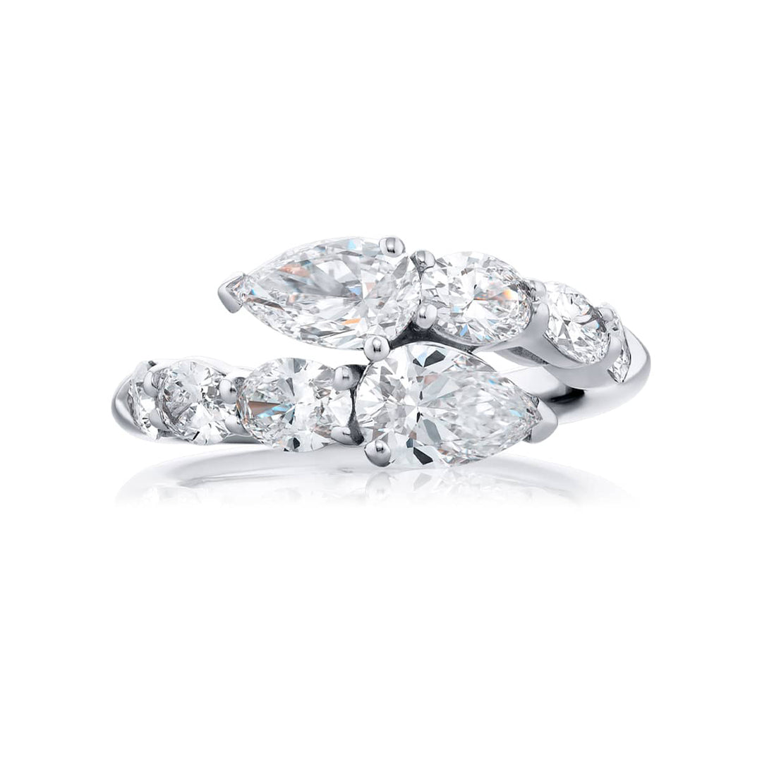 Dazzling Brilliance: GIA-Certified Twogether Diamond Ring  Pear-Shaped and Oval Diamonds in Pure Platinum