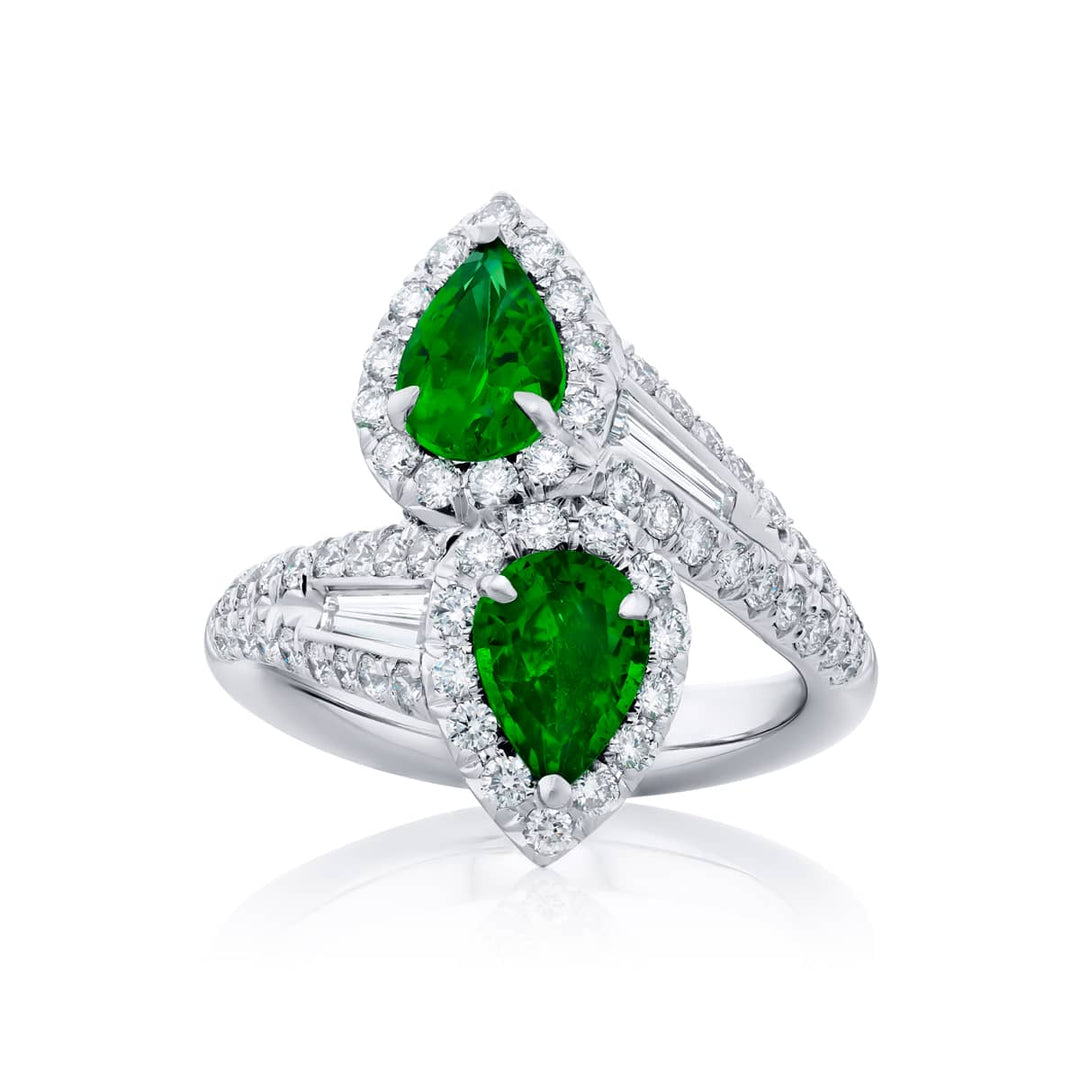 Platinum Pear-Shaped Emerald Twogether Ring