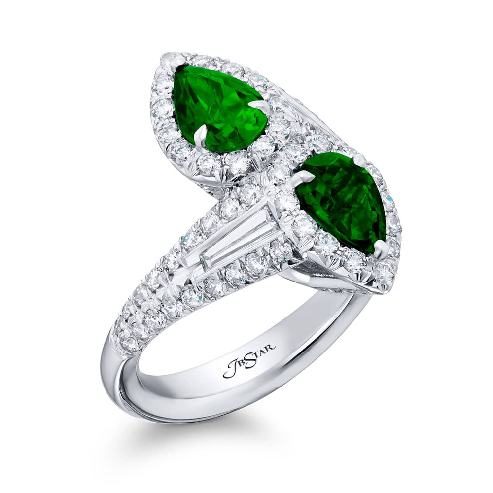 Platinum Pear-Shaped Emerald Twogether Ring