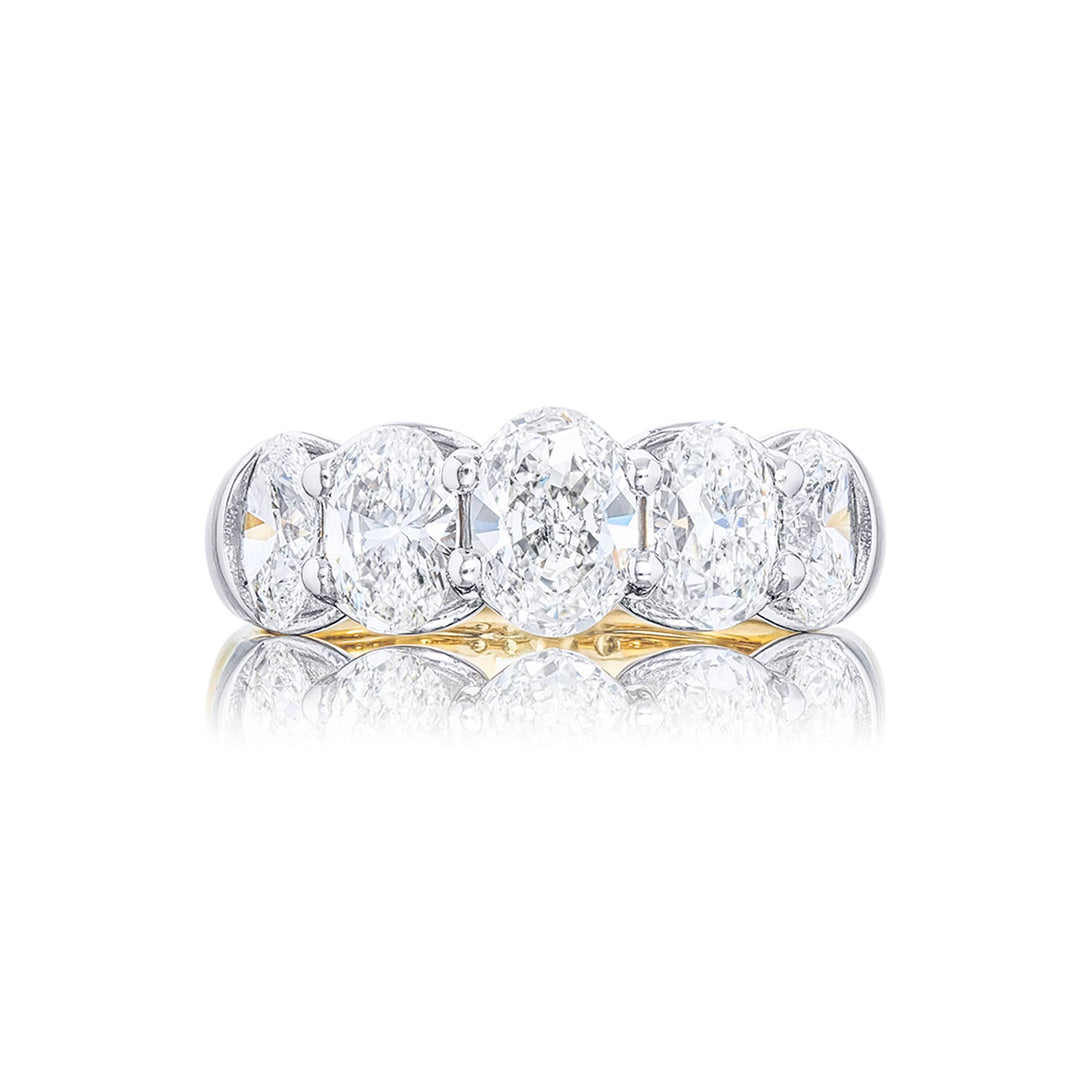Elegance Elevated: Classic Single-Row Diamond Band | Oval-Cut Diamonds Set in Shared Prongs Handcrafted in Platinum & 18K Yellow Gold