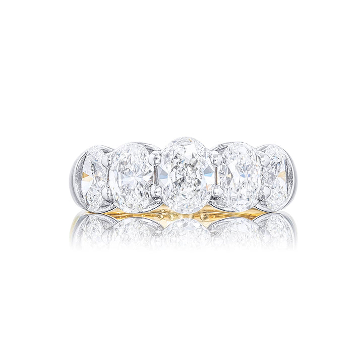 Elegance Elevated: Classic Single-Row Diamond Band | Oval-Cut Diamonds Set in Shared Prongs Handcrafted in Platinum & 18K Yellow Gold