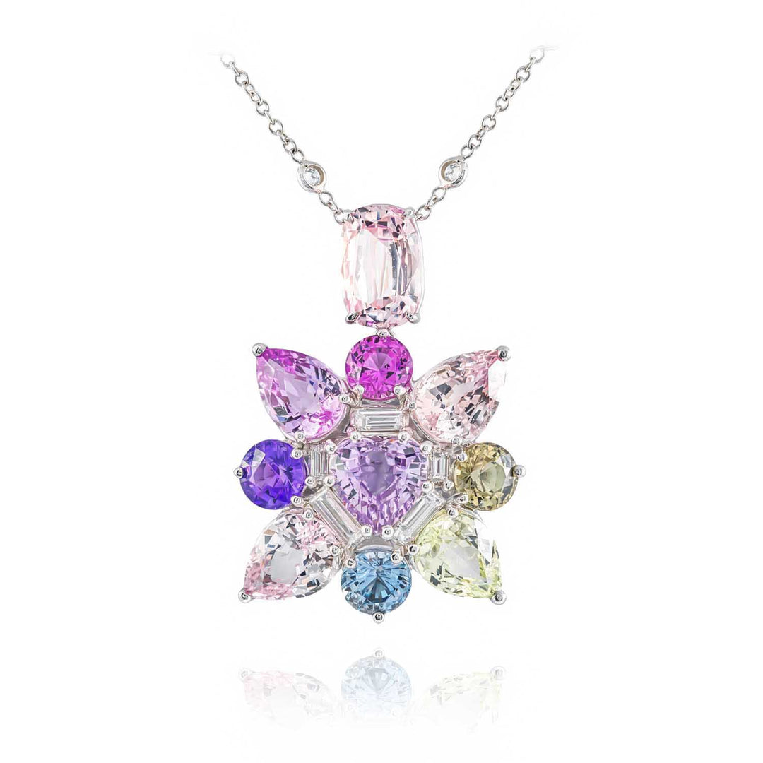 Platinum Multi-Color Sapphire Certified Floral Pendant