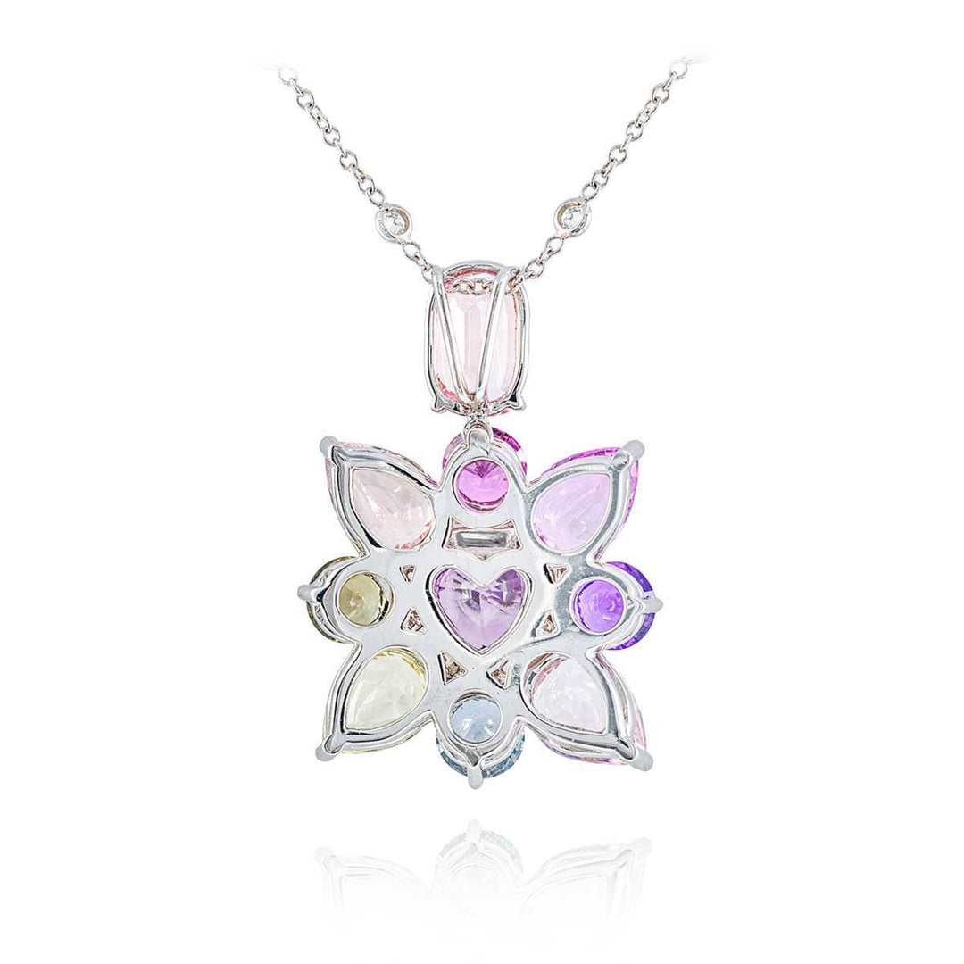 Platinum Multi-Color Sapphire Certified Floral Pendant
