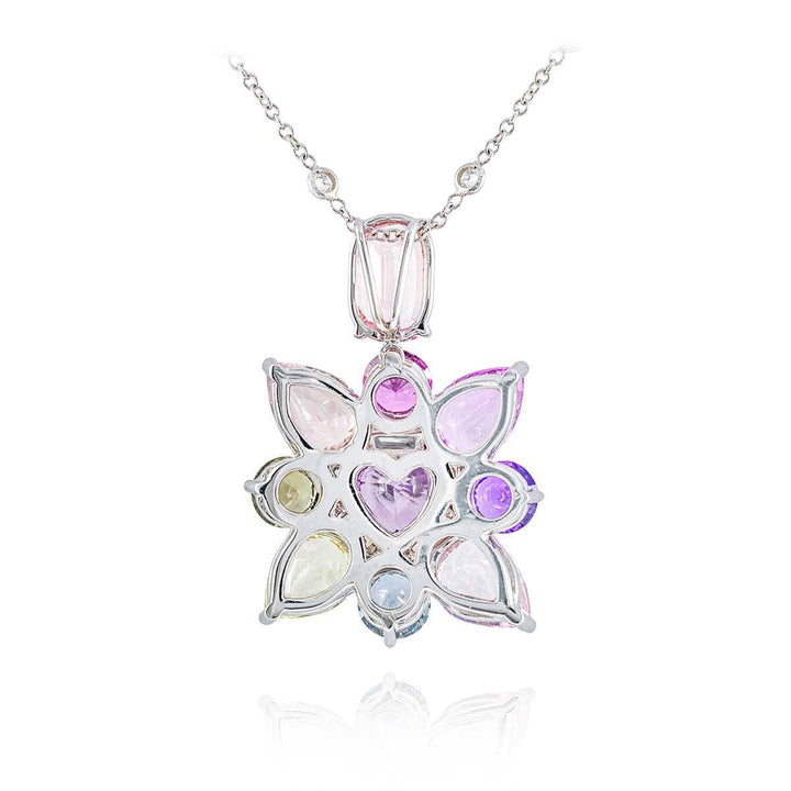Platinum Multi-Color Sapphire Certified Floral Pendant
