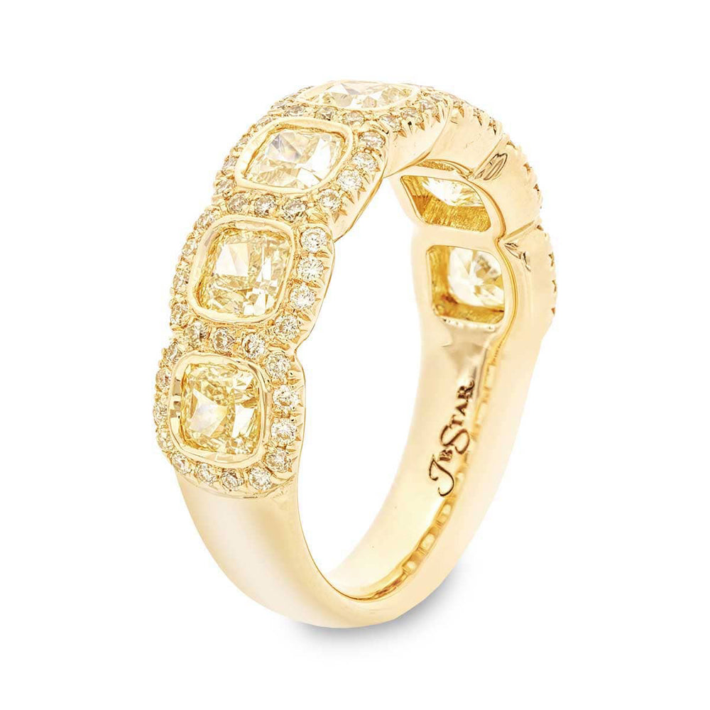 18K Yellow Gold Cushion-Cut Fancy Yellow Diamond Single-Row Bezel Set Micro Pave Band