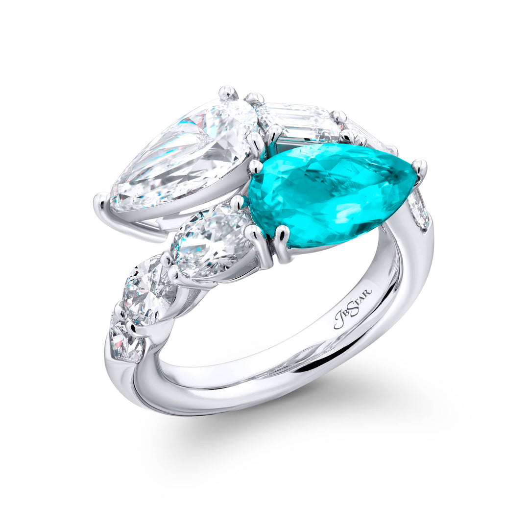 Dazzling Brilliance: 4.02 ctw Certified Twogether Diamond Ring  GIA Pear-Shaped Diamonds with Oval & Emerald-Cut Accents in Pure Platinum