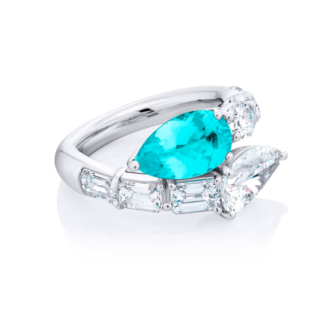 Dazzling Brilliance: 4.02 ctw Certified Twogether Diamond Ring  GIA Pear-Shaped Diamonds with Oval & Emerald-Cut Accents in Pure Platinum