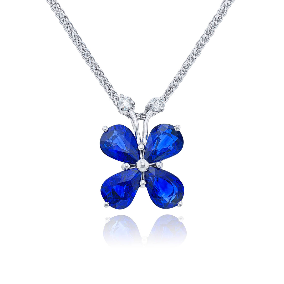 Exquisite Style: One-of-a-Kind 3.16 ctw Sapphire Butterfly Pendant  Pear-Shaped Sapphires & Round Diamonds in Pure Platinum