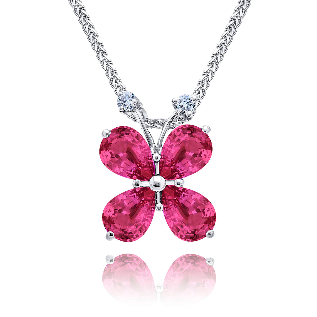 Exquisite Style: One-of-a-Kind 3.26 ctw Pink Sapphire Butterfly Pendant  Pear-Shaped Sapphires & Diamonds in Pure Platinum
