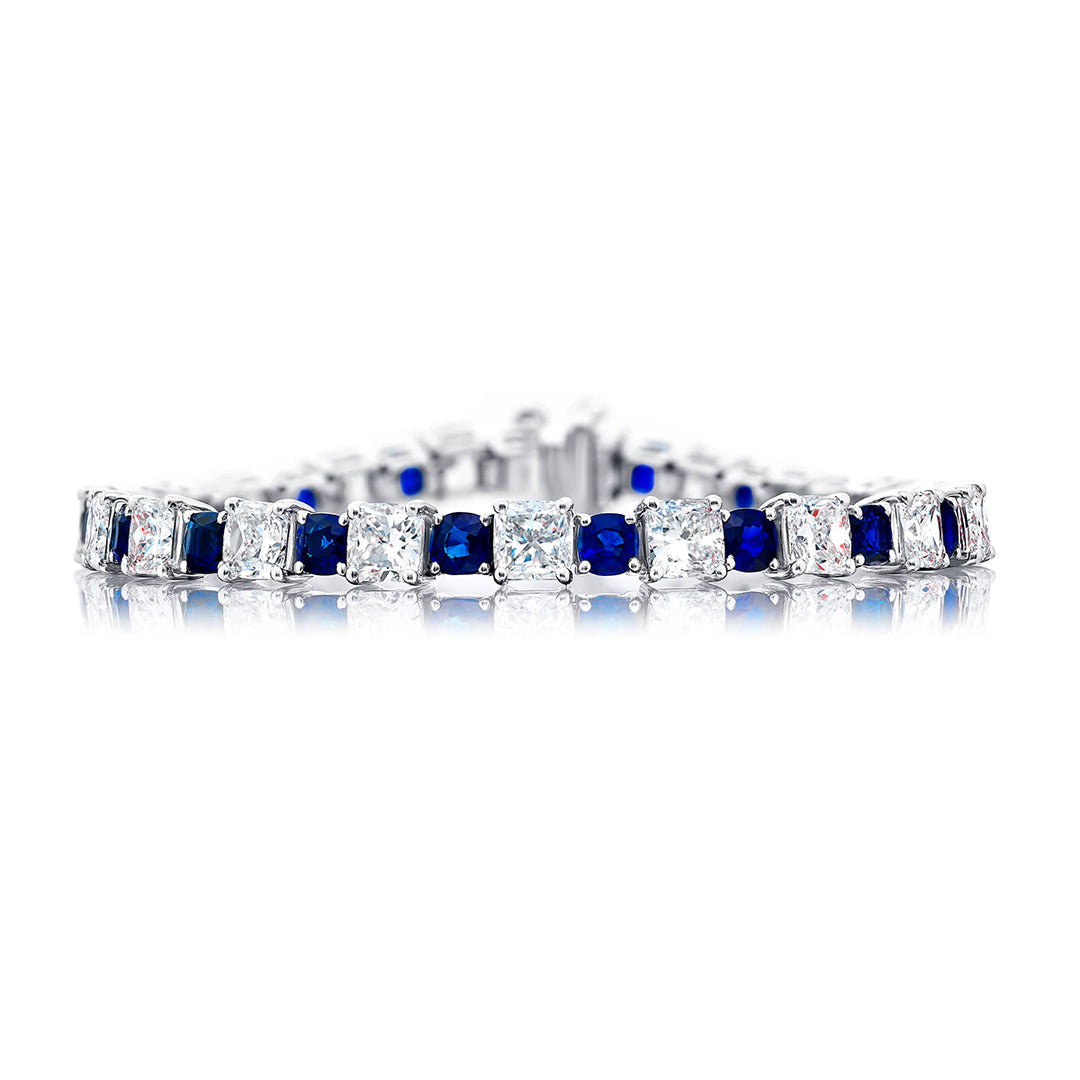 Platinum Cushion-Cut Sapphire and Diamond Bracelet