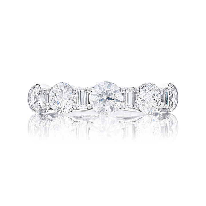 Platinum Straight Baguette and Round Diamond Single-Row Band