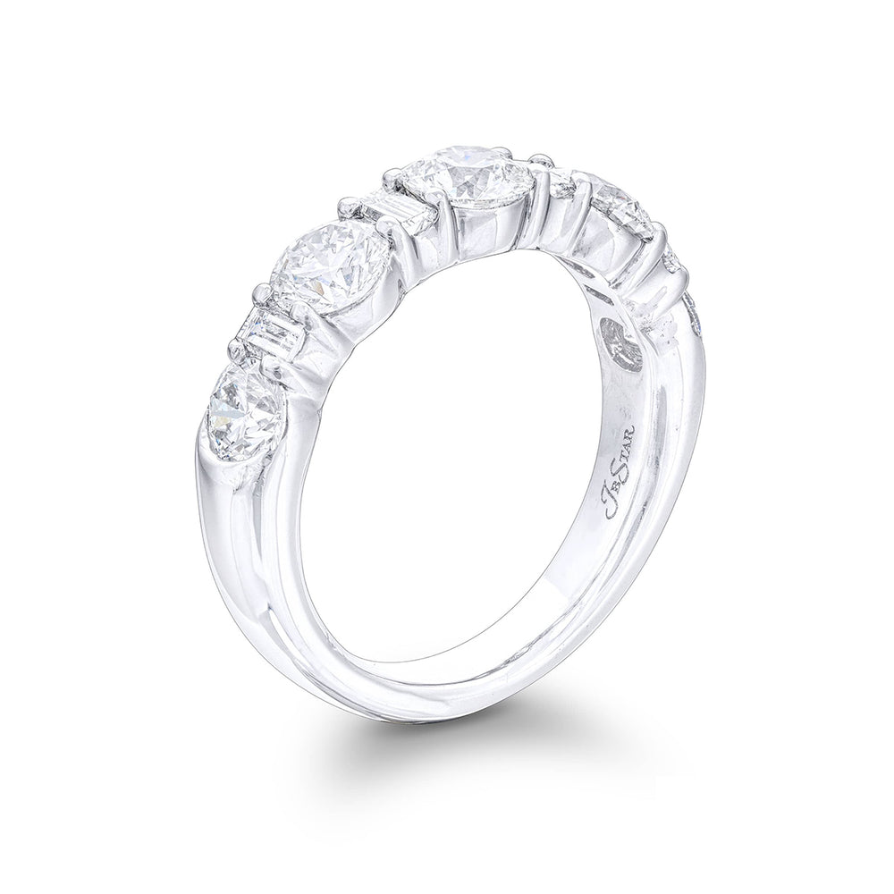 Platinum Straight Baguette and Round Diamond Single-Row Band