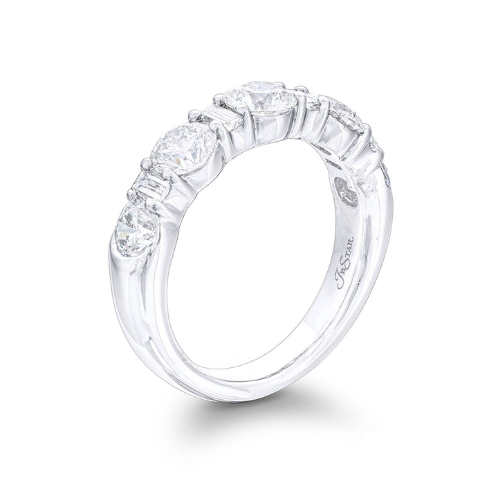 Platinum Straight Baguette and Round Diamond Single-Row Band