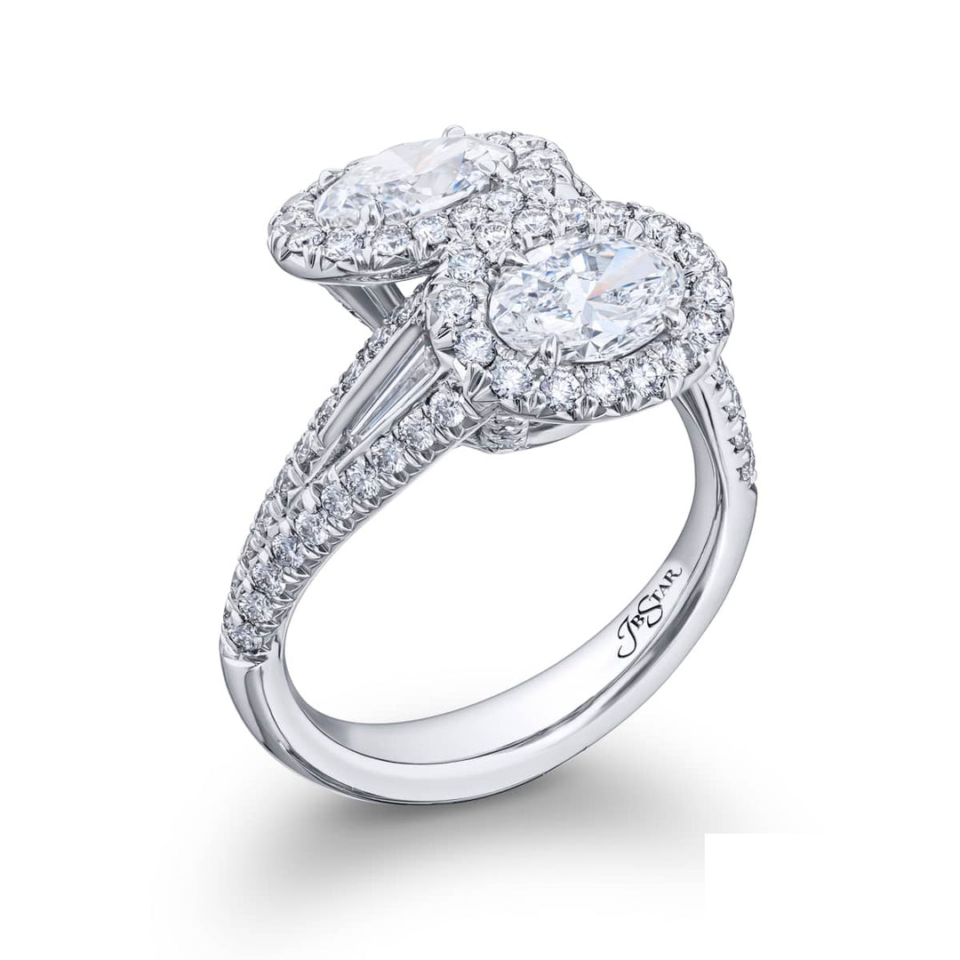 Dazzling Brilliance: 1.42 ctw GIA Certified Twogether Diamond Micro Pave Ring  Oval Diamonds with Tapered Baguette & Micro Pave Diamonds in Pure Platinum