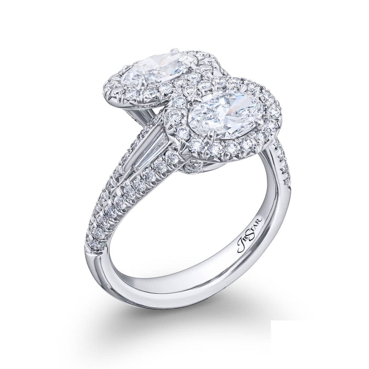 Dazzling Brilliance: 1.42 ctw GIA Certified Twogether Diamond Micro Pave Ring  Oval Diamonds with Tapered Baguette & Micro Pave Diamonds in Pure Platinum