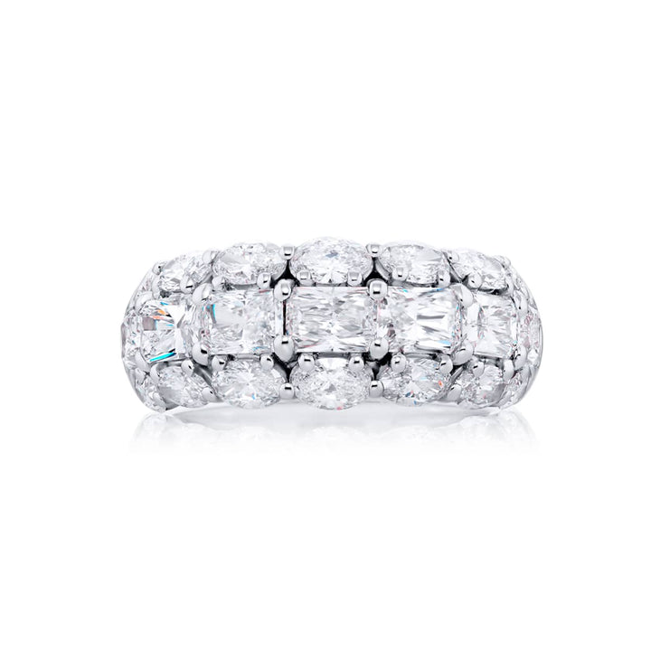 Platinum Radiant-Cut and Oval Diamond Three-Row East-West Band