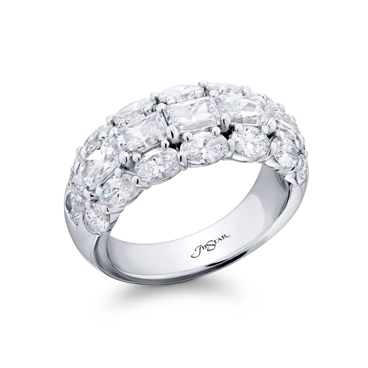 Platinum Radiant-Cut and Oval Diamond Three-Row East-West Band