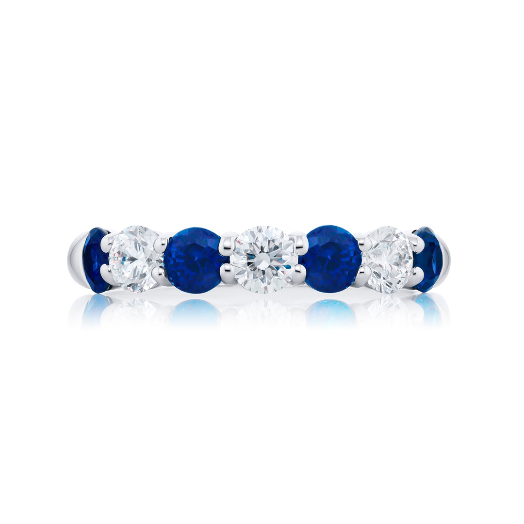 Platinum Round Sapphire and Diamond Band