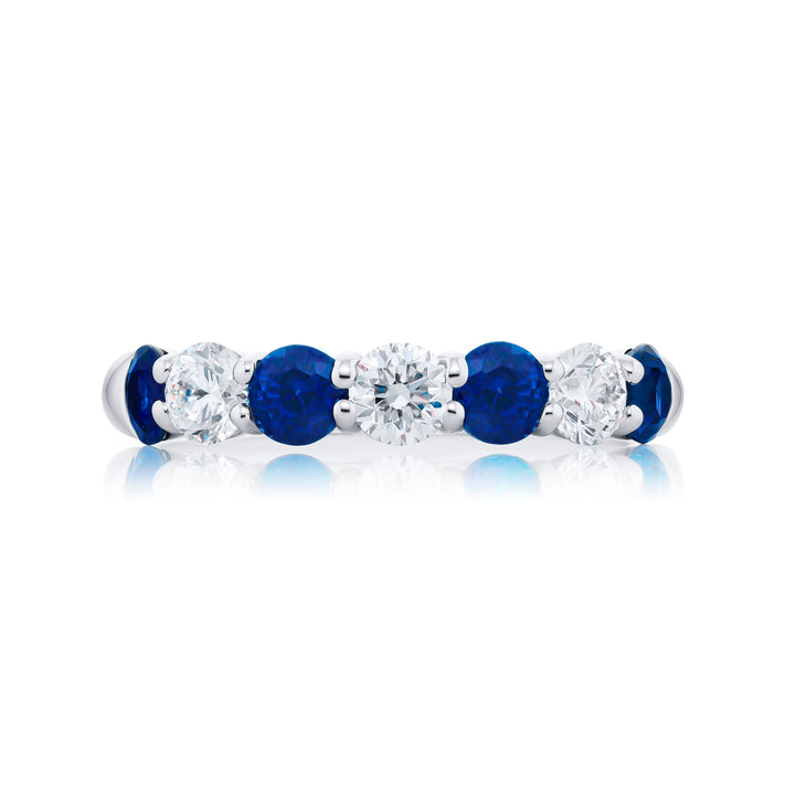 Platinum Round Sapphire and Diamond Band