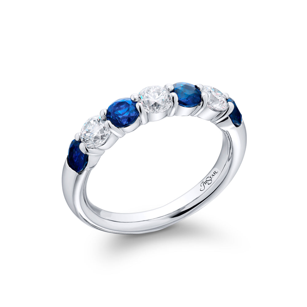 Platinum Round Sapphire and Diamond Band