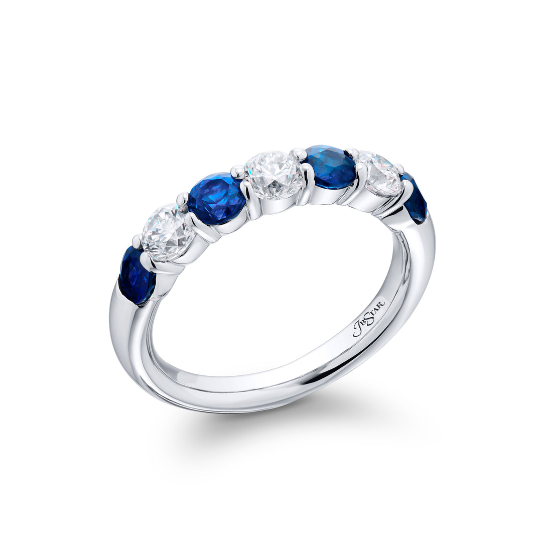 Platinum Round Sapphire and Diamond Band