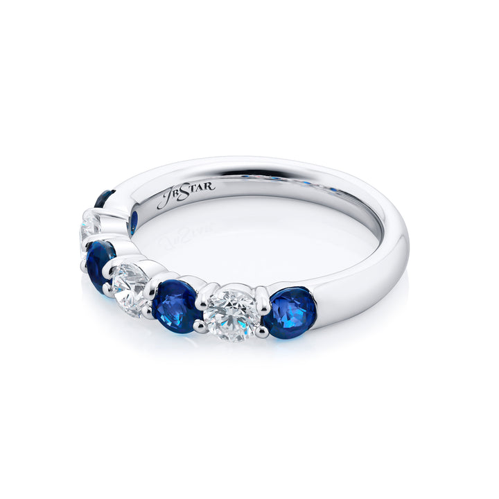 Platinum Round Sapphire and Diamond Band