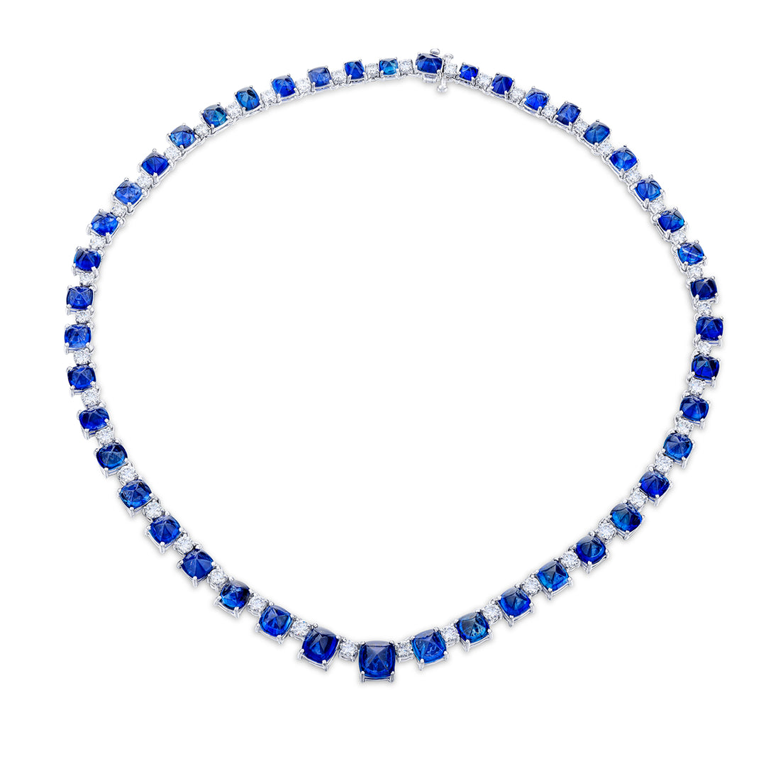 Platinum Cabochon Sri Lankan Sapphire and Diamond Certified Necklace